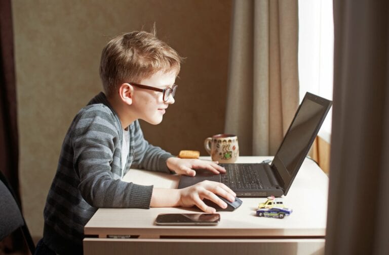 Boy at computer at home